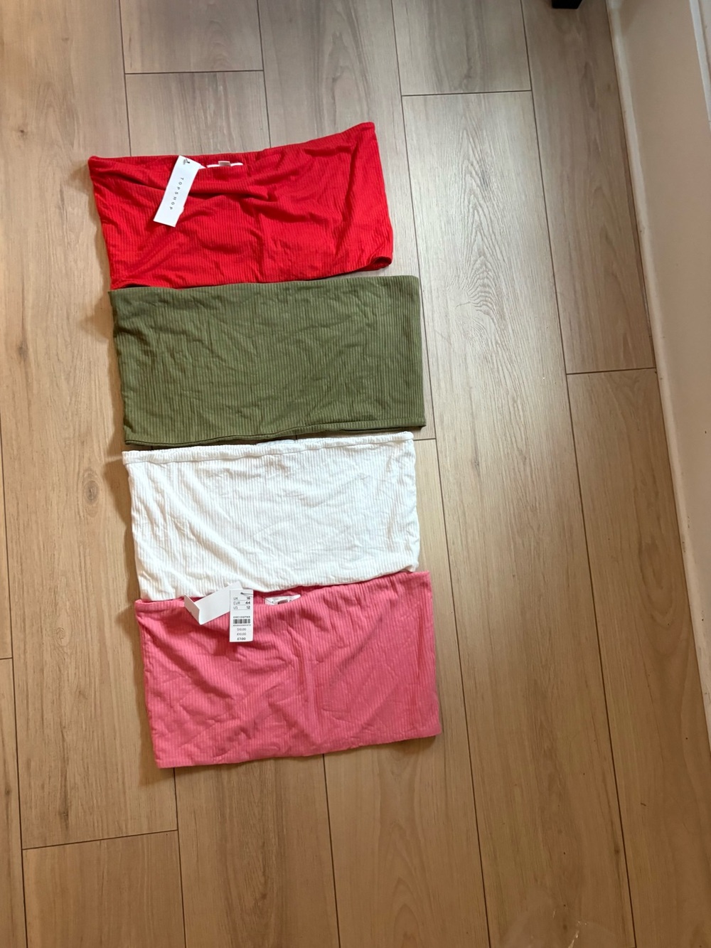 Topshop Tube tops in Red, Olive, White, Pink
